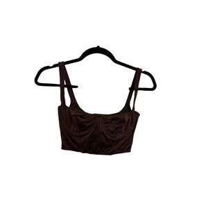 Skims Corset Womens XS Stretch Satin Bustier Cocoa Brown Cropped Balconette